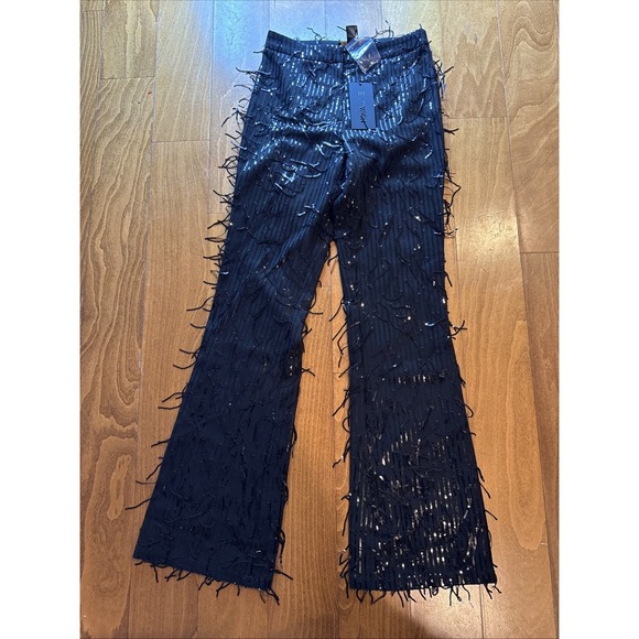 Fashion Nova Pants - Fashion Nova‎ Women's Sequin Fringe Black Flare Pants   Size XS Festival
